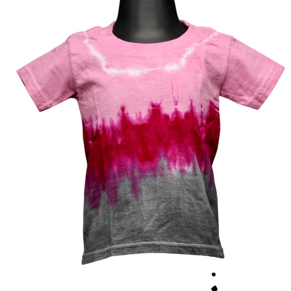 Girls T-Shirt Size 2T Pink Grey Ombré Tie Dye Soft Unique OOAK Hippie Brand New